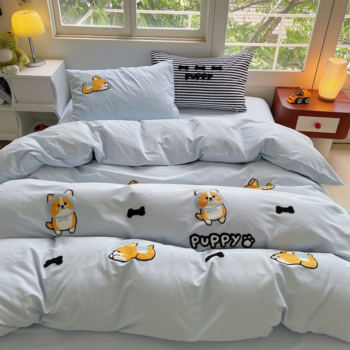 91家纺网 家纺一手货源 找家纺 （总）炫拼家纺 2025新款全棉纯棉磨毛卡通满版绣加厚纯棉四件套-米兜