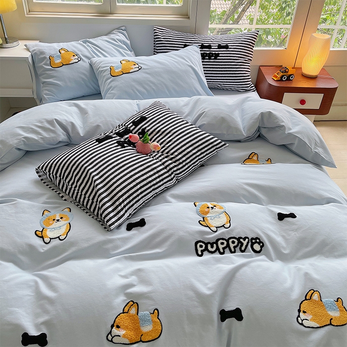 91家纺网 家纺一手货源 找家纺 （总）炫拼家纺 2025新款全棉纯棉磨毛卡通满版绣加厚纯棉四件套-米兜