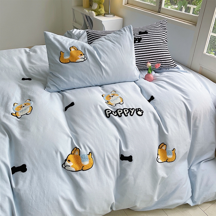 91家纺网 家纺一手货源 找家纺 炫拼家纺 2026新款全棉纯棉磨毛卡通满版绣加厚纯棉四件套-米兜 米兜-柯基波波