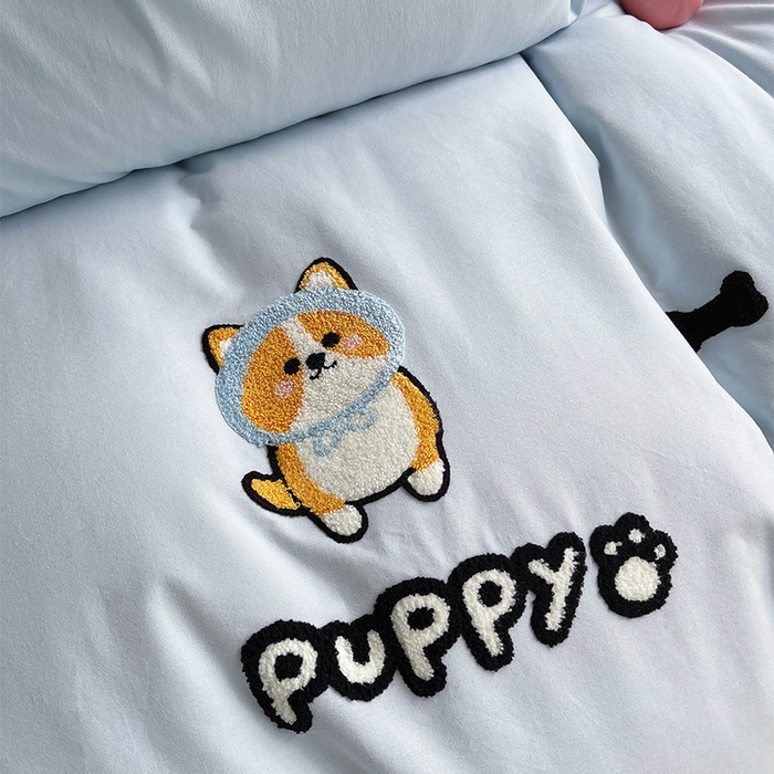 91家纺网 家纺一手货源 找家纺 炫拼家纺 2026新款全棉纯棉磨毛卡通满版绣加厚纯棉四件套-米兜 米兜-柯基波波