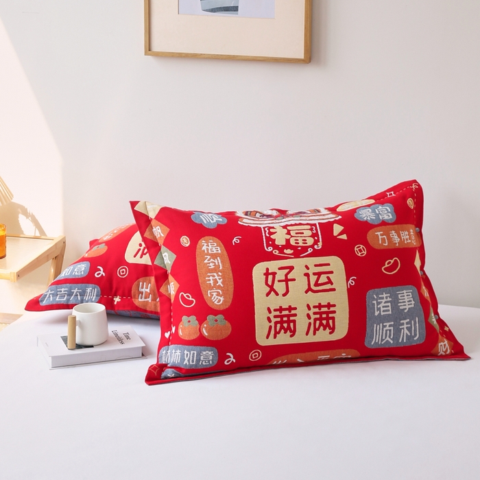 91家纺网 家纺一手货源 找家纺 （总）悦然毛巾被 2025新款全棉纯棉大红纱布四层枕套 枕套单件