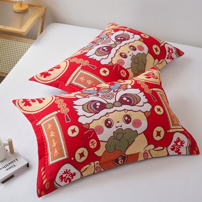 91家纺网 家纺一手货源 找家纺 （总）悦然毛巾被 2025新款全棉纯棉大红纱布四层枕套 枕套单件