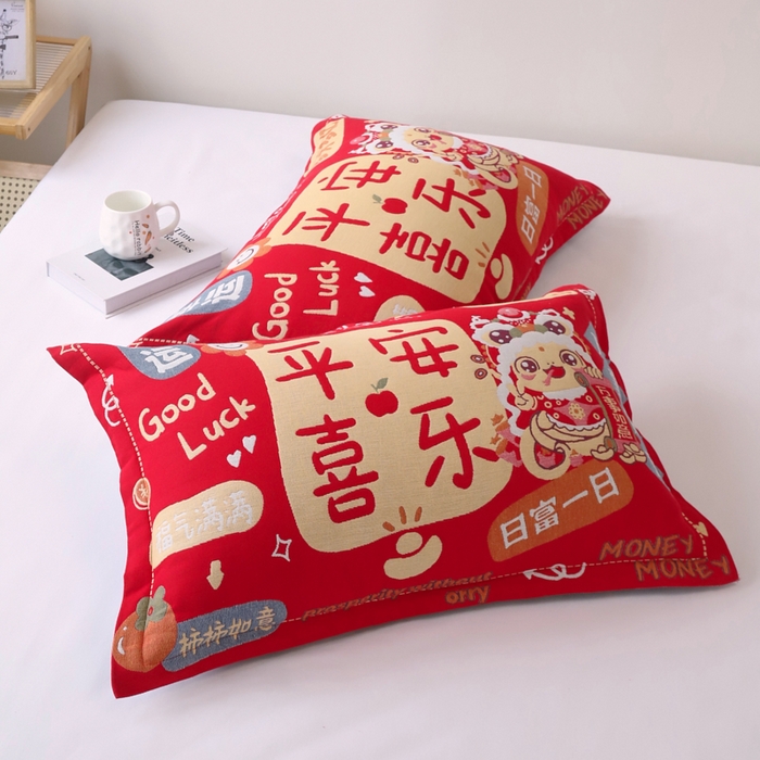 91家纺网 家纺一手货源 找家纺 （总）悦然毛巾被 2025新款全棉纯棉大红纱布四层枕套 枕套单件