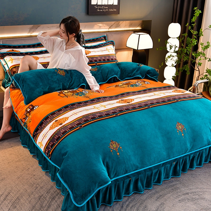 绒宴 2025新款8.5斤牛奶绒金貂法莱绒床裙款保暖四件套 骑士风范