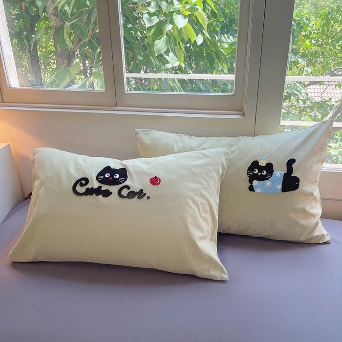 91家纺网 家纺一手货源 找家纺 炫拼家纺 2026新款全棉纯棉磨毛卡通满版绣加厚纯棉四件套-米兜 米兜-趣味猫