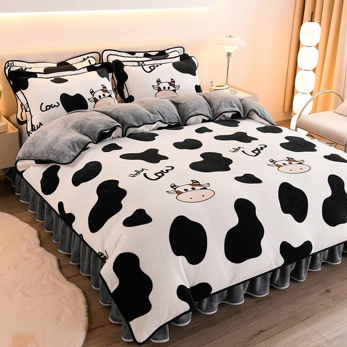 绒宴 2025新款8.5斤牛奶绒金貂法莱绒床裙款保暖四件套 小奶牛