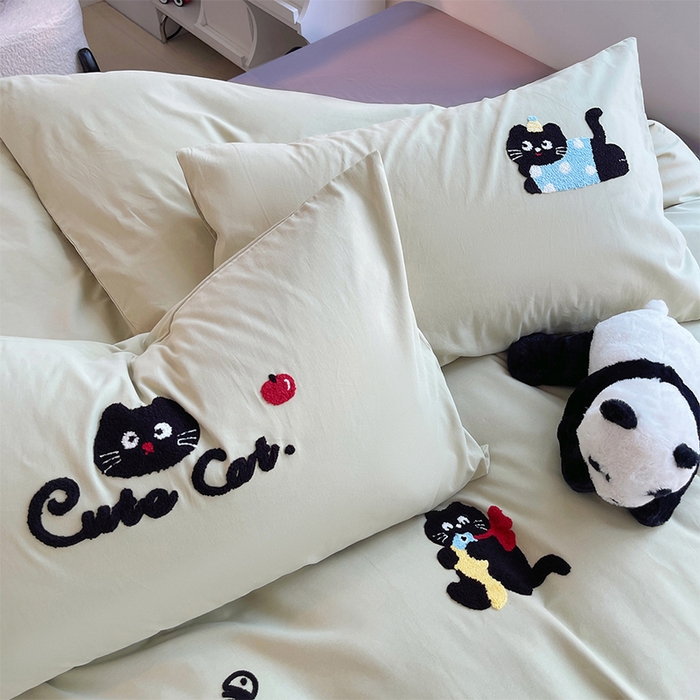 91家纺网 家纺一手货源 找家纺 炫拼家纺 2026新款全棉纯棉磨毛卡通满版绣加厚纯棉四件套-米兜 米兜-趣味猫