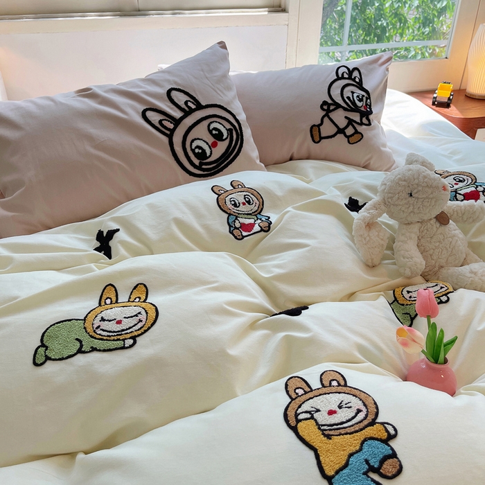 91家纺网 家纺一手货源 找家纺 炫拼家纺 2026新款全棉纯棉磨毛卡通满版绣加厚纯棉四件套-米兜 米兜-淘气兔