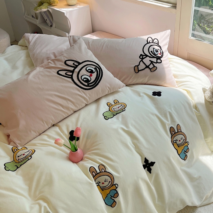 91家纺网 家纺一手货源 找家纺 炫拼家纺 2026新款全棉纯棉磨毛卡通满版绣加厚纯棉四件套-米兜 米兜-淘气兔