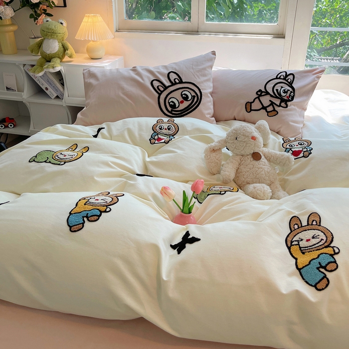 91家纺网 家纺一手货源 找家纺 炫拼家纺 2026新款全棉纯棉磨毛卡通满版绣加厚纯棉四件套-米兜 米兜-淘气兔