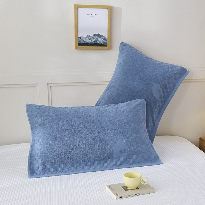 91家纺网 家纺一手货源 找家纺 悦然毛巾被 2025新款老式全棉纯棉毛圈单枕巾 枕巾单件 素逸蓝 52x78cm枕巾一只