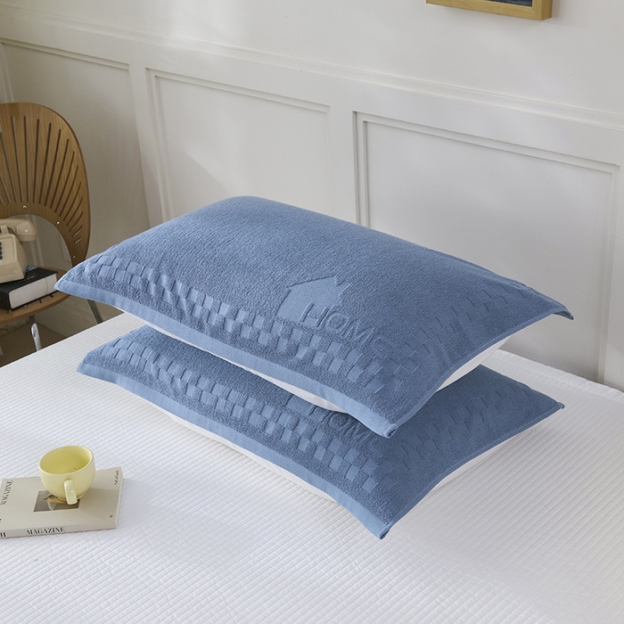 91家纺网 家纺一手货源 找家纺 悦然毛巾被 2025新款老式全棉纯棉毛圈单枕巾 枕巾单件 素逸蓝 52x78cm枕巾一对