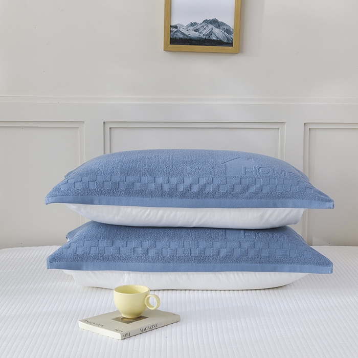 91家纺网 家纺一手货源 找家纺 悦然毛巾被 2025新款老式全棉纯棉毛圈单枕巾 枕巾单件 素逸蓝 52x78cm枕巾一对