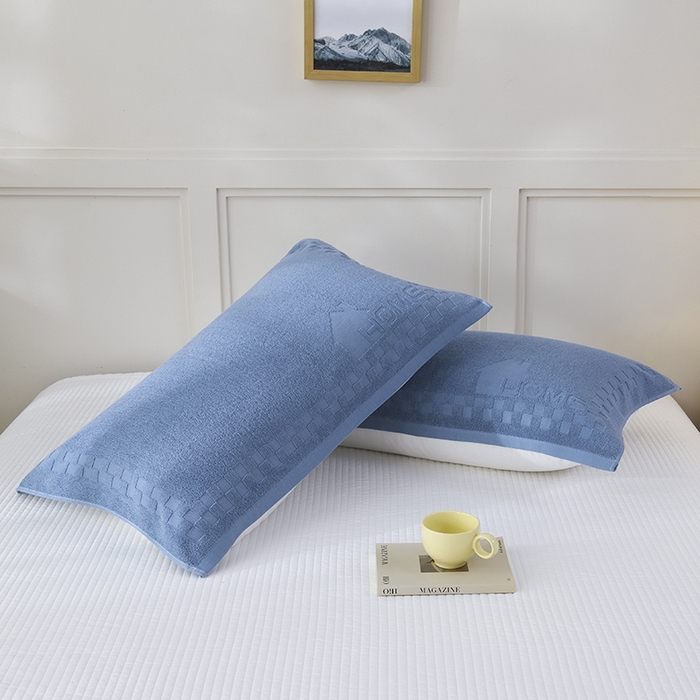 91家纺网 家纺一手货源 找家纺 悦然毛巾被 2025新款老式全棉纯棉毛圈单枕巾 枕巾单件 素逸蓝 52x78cm枕巾一对