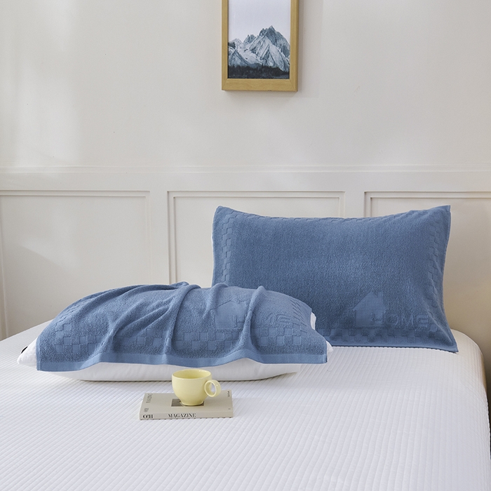 91家纺网 家纺一手货源 找家纺 悦然毛巾被 2025新款老式全棉纯棉毛圈单枕巾 枕巾单件 素逸蓝 52x78cm枕巾一对