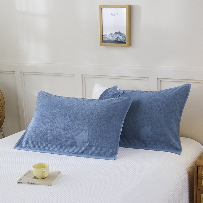 91家纺网 家纺一手货源 找家纺 悦然毛巾被 2025新款老式全棉纯棉毛圈单枕巾 枕巾单件 素逸蓝 52x78cm枕巾一对