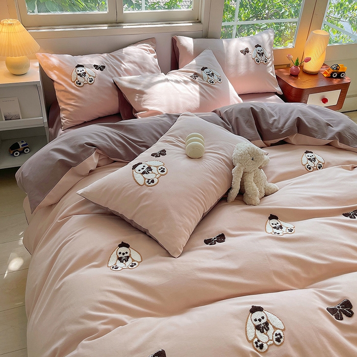 91家纺网 家纺一手货源 找家纺 炫拼家纺 2026新款全棉纯棉磨毛卡通满版绣加厚纯棉四件套-米兜 米兜-小兔可可