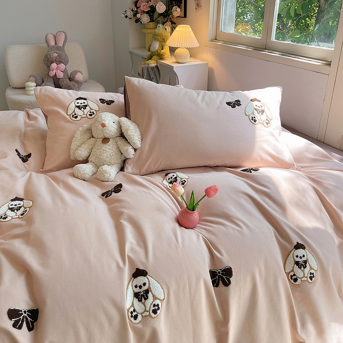 91家纺网 家纺一手货源 找家纺 炫拼家纺 2026新款全棉纯棉磨毛卡通满版绣加厚纯棉四件套-米兜 米兜-小兔可可