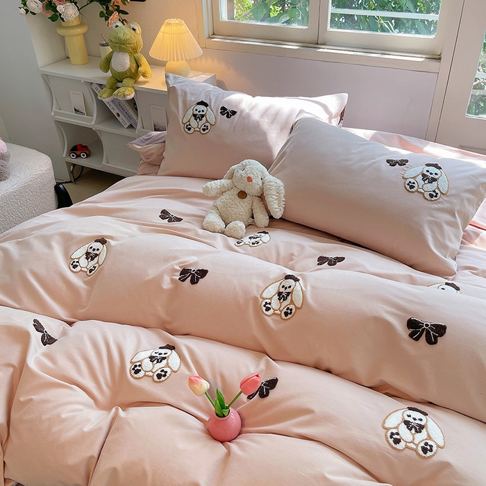 91家纺网 家纺一手货源 找家纺 炫拼家纺 2026新款全棉纯棉磨毛卡通满版绣加厚纯棉四件套-米兜 米兜-小兔可可