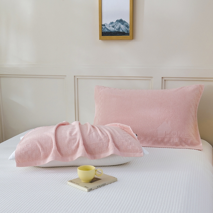 91家纺网 家纺一手货源 找家纺 悦然毛巾被 2025新款老式全棉纯棉毛圈单枕巾 枕巾单件 素逸粉 52x78cm枕巾一对