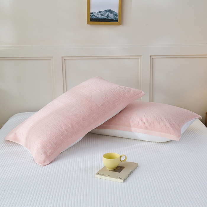 91家纺网 家纺一手货源 找家纺 悦然毛巾被 2025新款老式全棉纯棉毛圈单枕巾 枕巾单件 素逸粉 52x78cm枕巾一对