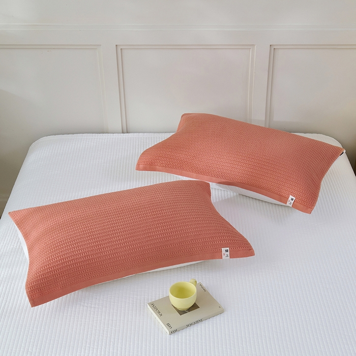 91家纺网 家纺一手货源 找家纺 悦然毛巾被 2025新款全棉纯棉蜂窝棉语单枕巾 枕巾单件 蜂窝棉语甜橙 52x78cm枕巾一对