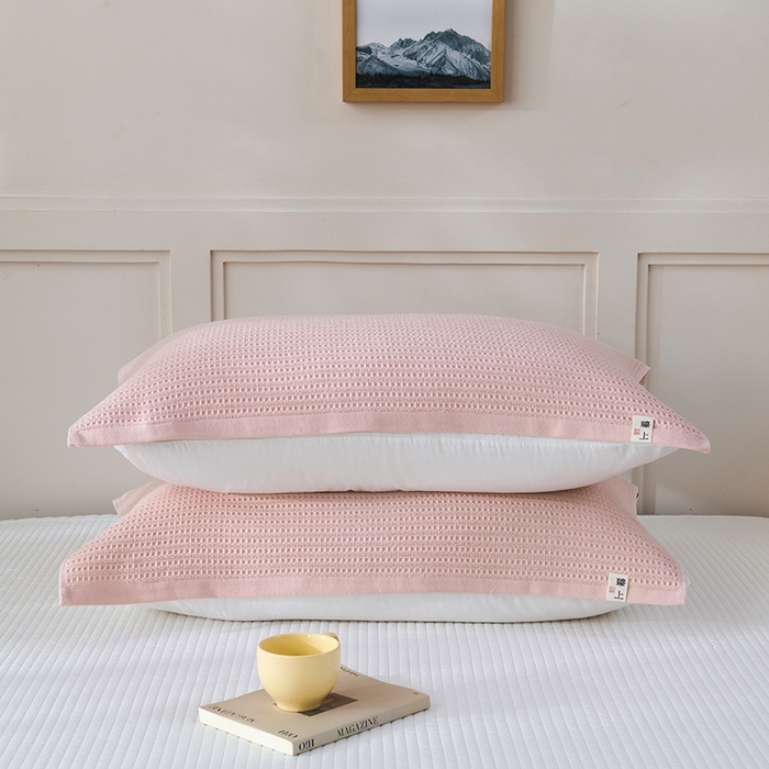 91家纺网 家纺一手货源 找家纺 悦然毛巾被 2025新款全棉纯棉蜂窝棉语单枕巾 枕巾单件 蜂窝棉语香粉 52x78cm枕巾一对