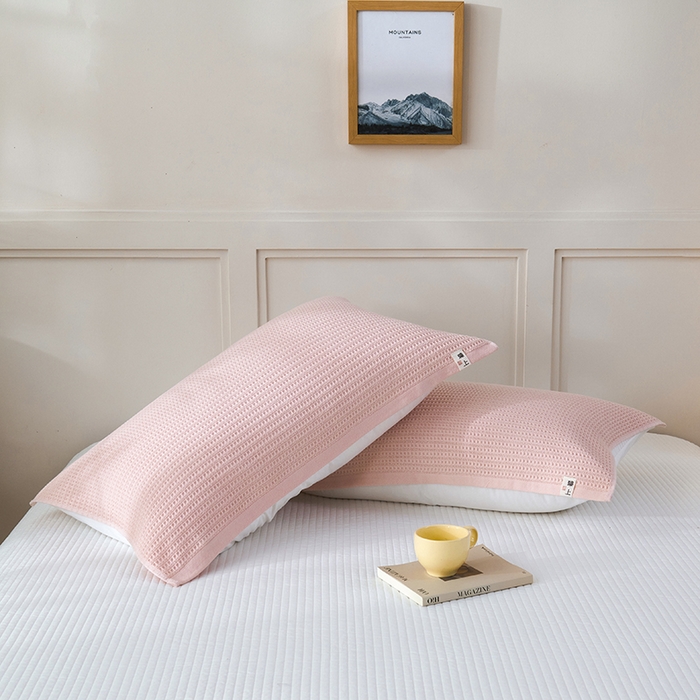 91家纺网 家纺一手货源 找家纺 悦然毛巾被 2025新款全棉纯棉蜂窝棉语单枕巾 枕巾单件 蜂窝棉语香粉 52x78cm枕巾一对