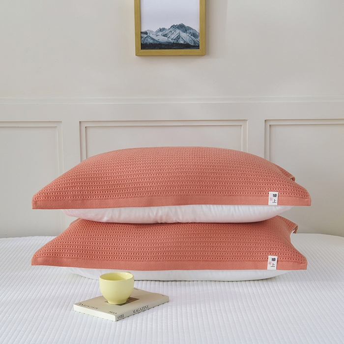 91家纺网 家纺一手货源 找家纺 悦然毛巾被 2025新款全棉纯棉蜂窝棉语单枕巾 枕巾单件 蜂窝棉语甜橙 52x78cm枕巾一对