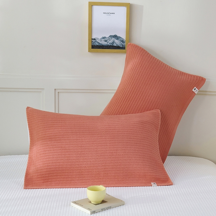 91家纺网 家纺一手货源 找家纺 悦然毛巾被 2025新款全棉纯棉蜂窝棉语单枕巾 枕巾单件 蜂窝棉语甜橙 52x78cm枕巾一对