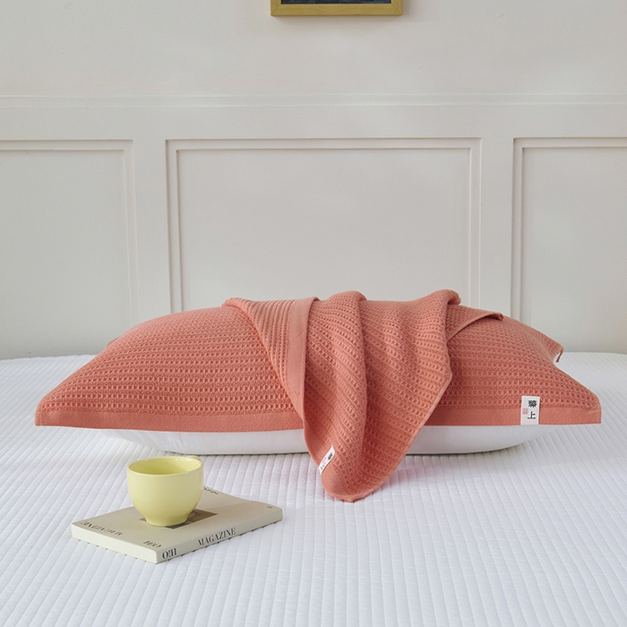 91家纺网 家纺一手货源 找家纺 悦然毛巾被 2025新款全棉纯棉蜂窝棉语单枕巾 枕巾单件 蜂窝棉语甜橙 52x78cm枕巾一对
