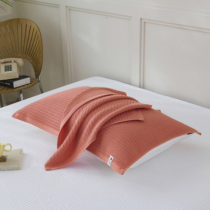 91家纺网 家纺一手货源 找家纺 悦然毛巾被 2025新款全棉纯棉蜂窝棉语单枕巾 枕巾单件 蜂窝棉语甜橙 52x78cm枕巾一对