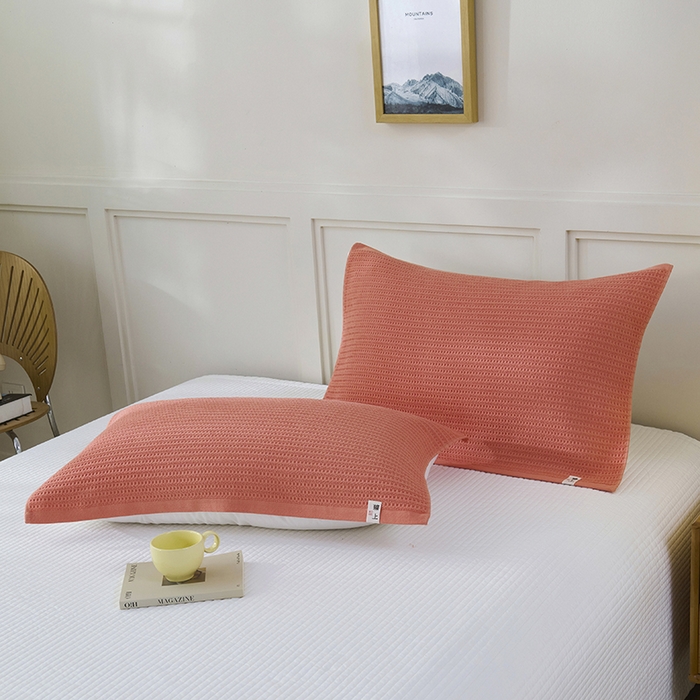 91家纺网 家纺一手货源 找家纺 悦然毛巾被 2025新款全棉纯棉蜂窝棉语单枕巾 枕巾单件 蜂窝棉语甜橙 52x78cm枕巾一对