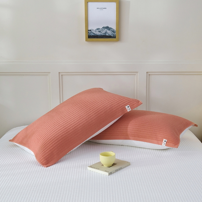 91家纺网 家纺一手货源 找家纺 悦然毛巾被 2025新款全棉纯棉蜂窝棉语单枕巾 枕巾单件 蜂窝棉语甜橙 52x78cm枕巾一对