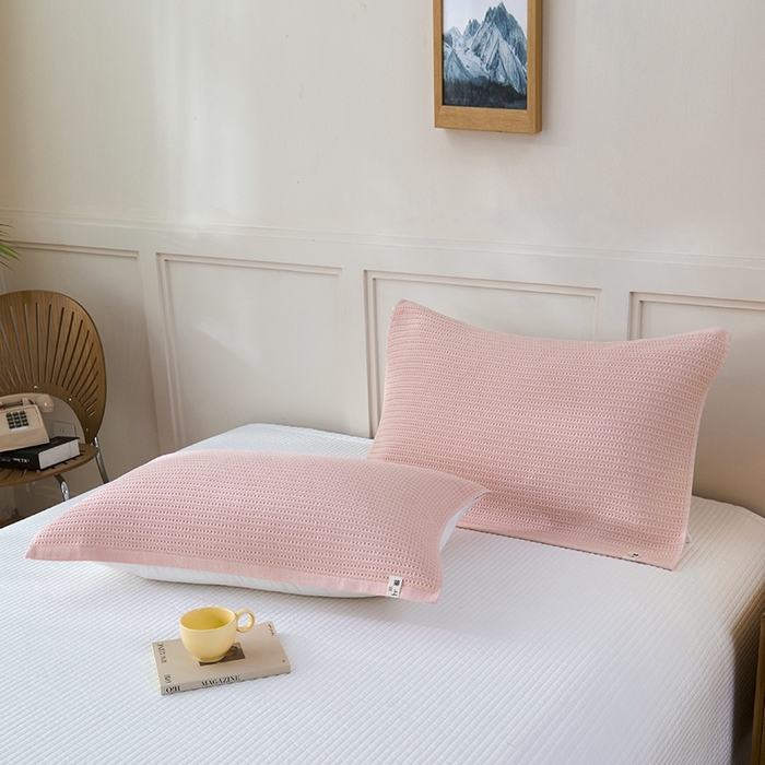 91家纺网 家纺一手货源 找家纺 悦然毛巾被 2025新款全棉纯棉蜂窝棉语单枕巾 枕巾单件 蜂窝棉语香粉 52x78cm枕巾一对