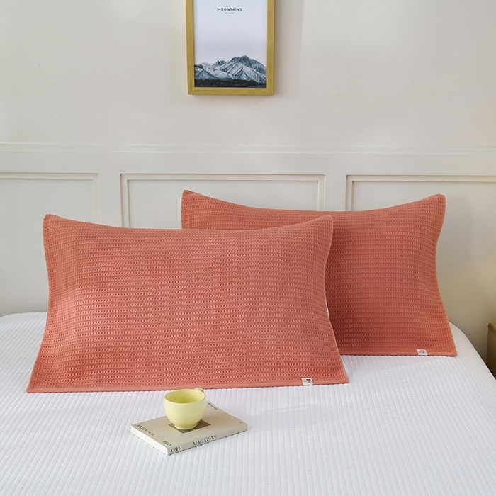 91家纺网 家纺一手货源 找家纺 悦然毛巾被 2025新款全棉纯棉蜂窝棉语单枕巾 枕巾单件 蜂窝棉语甜橙 52x78cm枕巾一对