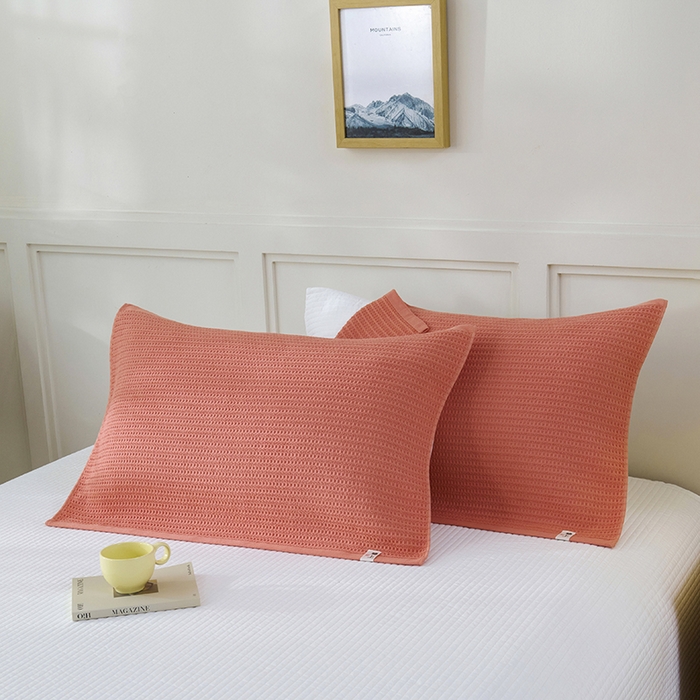 91家纺网 家纺一手货源 找家纺 悦然毛巾被 2025新款全棉纯棉蜂窝棉语单枕巾 枕巾单件 蜂窝棉语甜橙 52x78cm枕巾一对