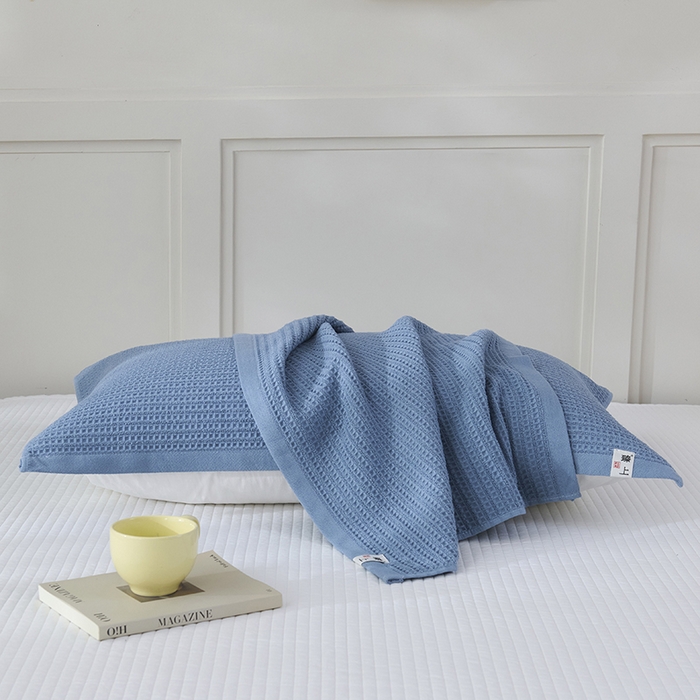 91家纺网 家纺一手货源 找家纺 悦然毛巾被 2025新款全棉纯棉蜂窝棉语单枕巾 枕巾单件 蜂窝棉语宝蓝 52x78cm枕巾一只