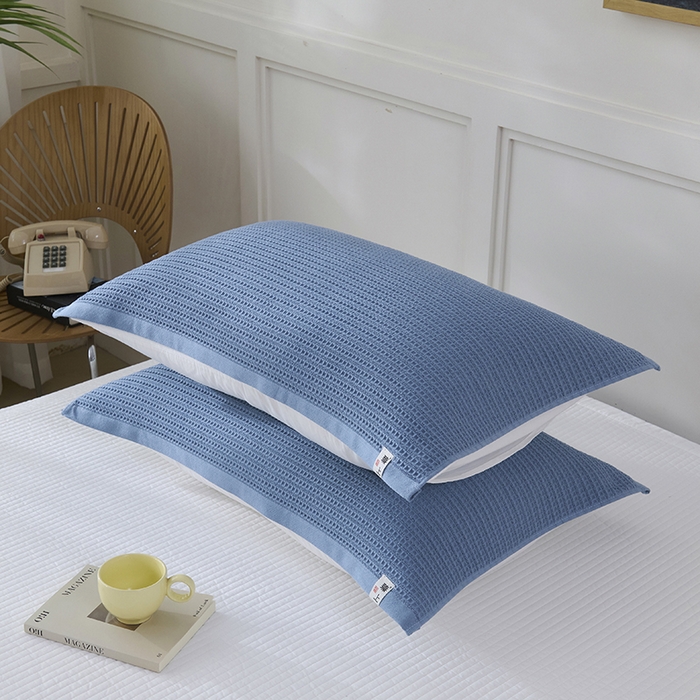 91家纺网 家纺一手货源 找家纺 悦然毛巾被 2025新款全棉纯棉蜂窝棉语单枕巾 枕巾单件 蜂窝棉语宝蓝 52x78cm枕巾一对