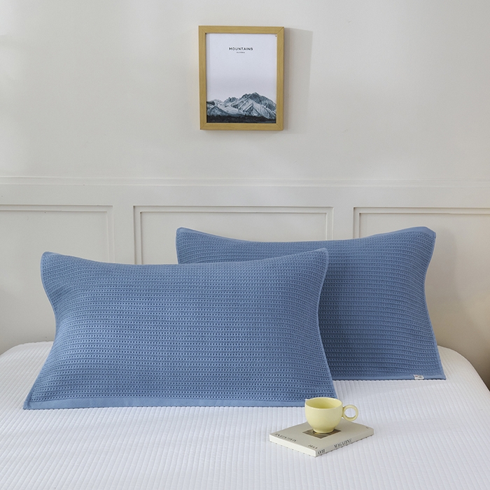 91家纺网 家纺一手货源 找家纺 悦然毛巾被 2025新款全棉纯棉蜂窝棉语单枕巾 枕巾单件 蜂窝棉语宝蓝 52x78cm枕巾一只