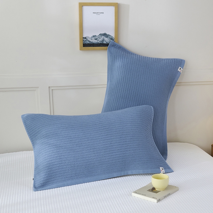 91家纺网 家纺一手货源 找家纺 悦然毛巾被 2025新款全棉纯棉蜂窝棉语单枕巾 枕巾单件 蜂窝棉语宝蓝 52x78cm枕巾一只