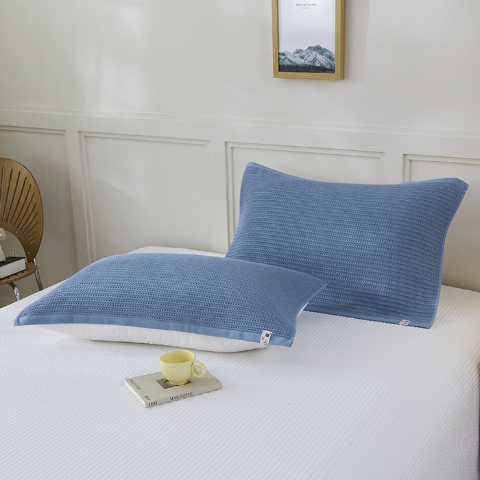 91家纺网 家纺一手货源 找家纺 悦然毛巾被 2025新款全棉纯棉蜂窝棉语单枕巾 枕巾单件 蜂窝棉语宝蓝 52x78cm枕巾一对