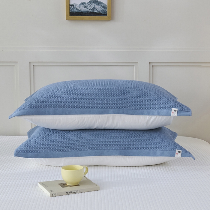 91家纺网 家纺一手货源 找家纺 悦然毛巾被 2025新款全棉纯棉蜂窝棉语单枕巾 枕巾单件 蜂窝棉语宝蓝 52x78cm枕巾一对