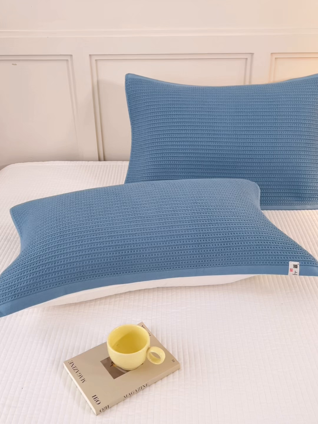 91家纺网 家纺一手货源 找家纺 悦然毛巾被 2025新款全棉纯棉蜂窝棉语单枕巾 枕巾单件 蜂窝棉语宝蓝 52x78cm枕巾一对