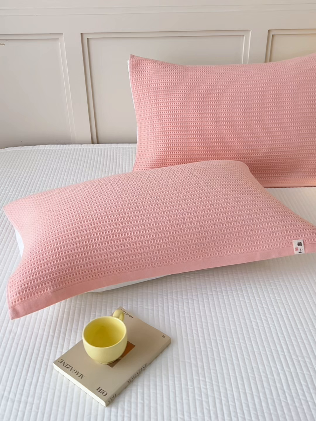 91家纺网 家纺一手货源 找家纺 悦然毛巾被 2025新款全棉纯棉蜂窝棉语单枕巾 枕巾单件 蜂窝棉语香粉 52x78cm枕巾一只