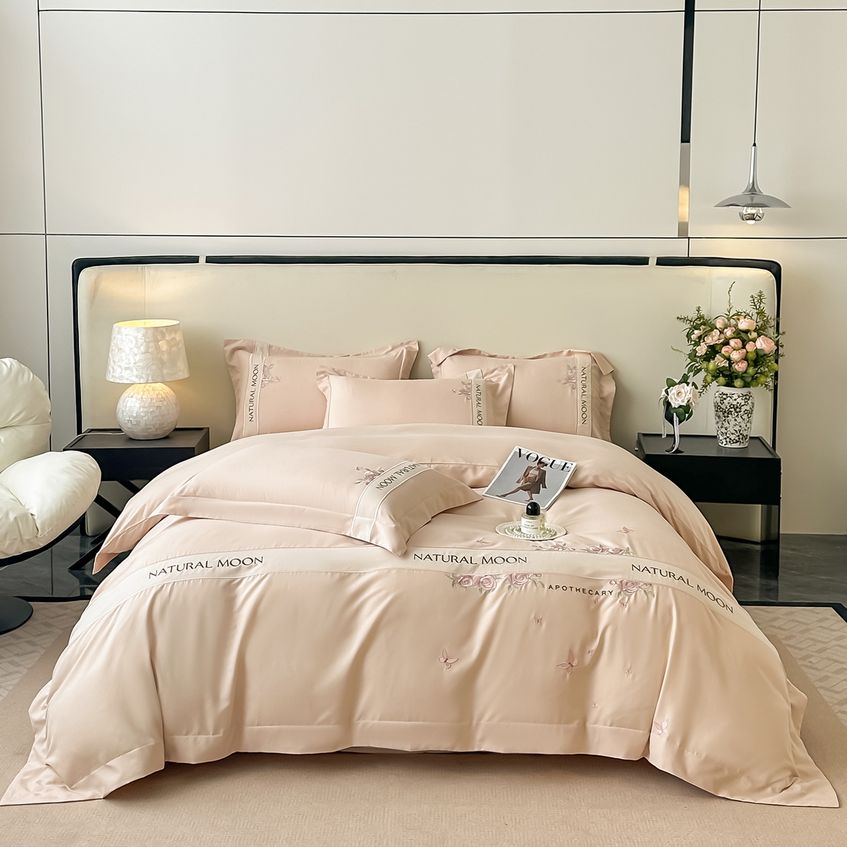 91家纺网 家纺一手货源 找家纺 遇见家居生活馆 2025新款亲肤棉刺绣四件套-花田里 花田里-香槟色