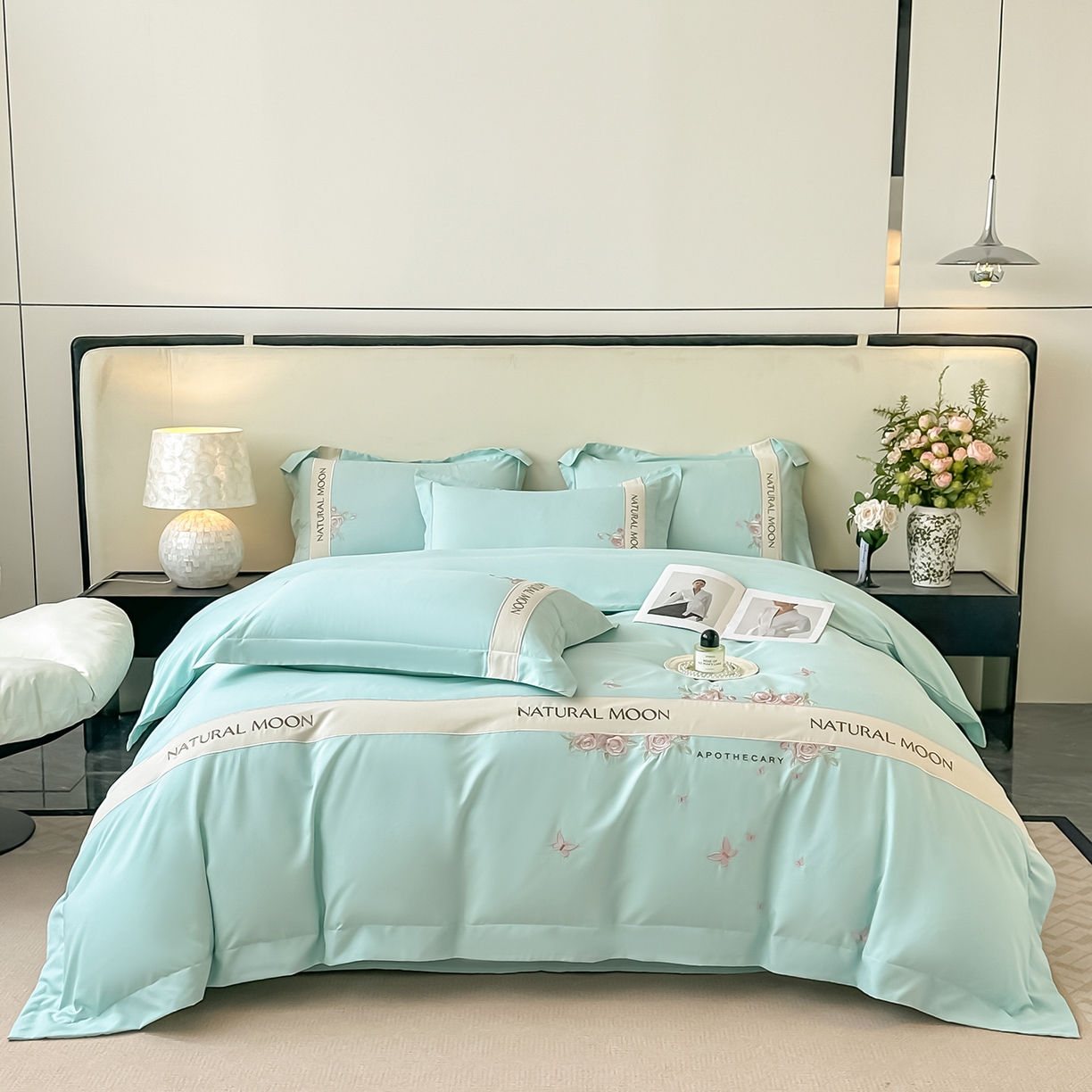 91家纺网 家纺一手货源 找家纺 遇见家居生活馆 2025新款亲肤棉刺绣四件套-花田里 花田里-冰清绿