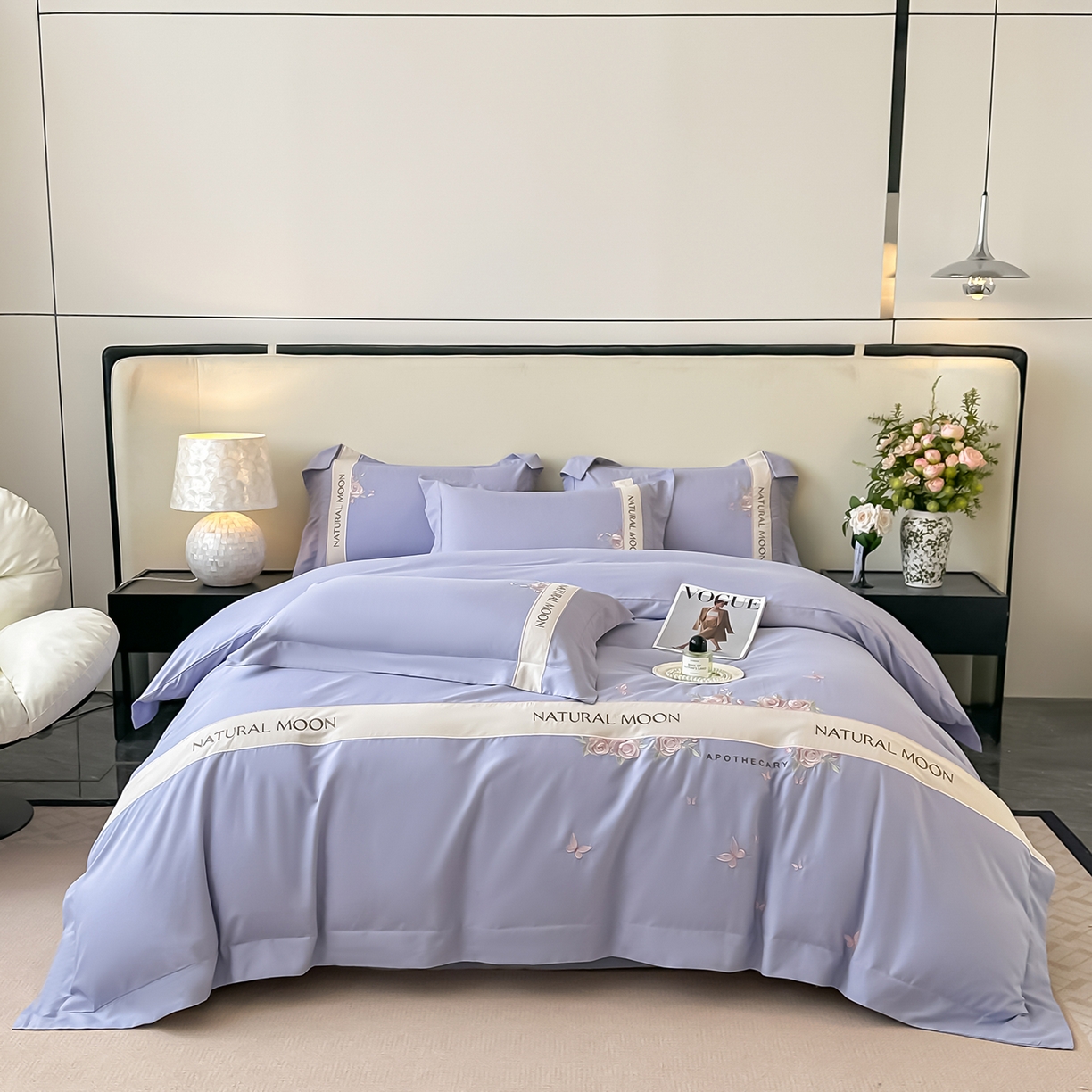 91家纺网 家纺一手货源 找家纺 遇见家居生活馆 2025新款亲肤棉刺绣四件套-花田里 花田里-香芋紫