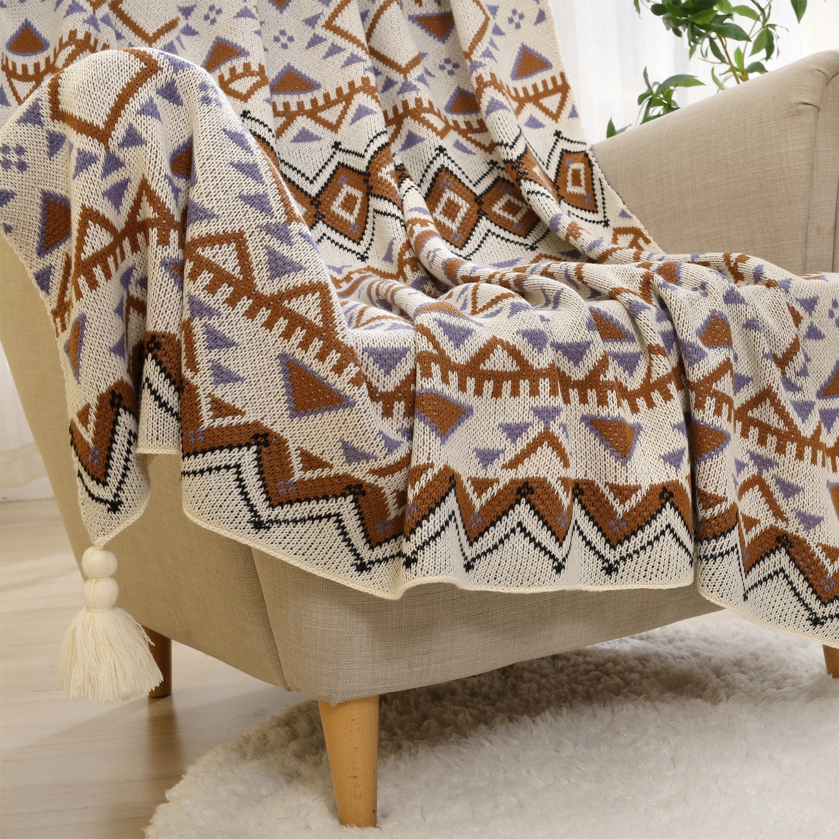 91家纺网 家纺一手货源 找家纺 （总）悦织湾家纺 2025新款扫把头几何针织毛毯亲肤盖毯针织毯休闲沙发毯跨境专供外贸出口