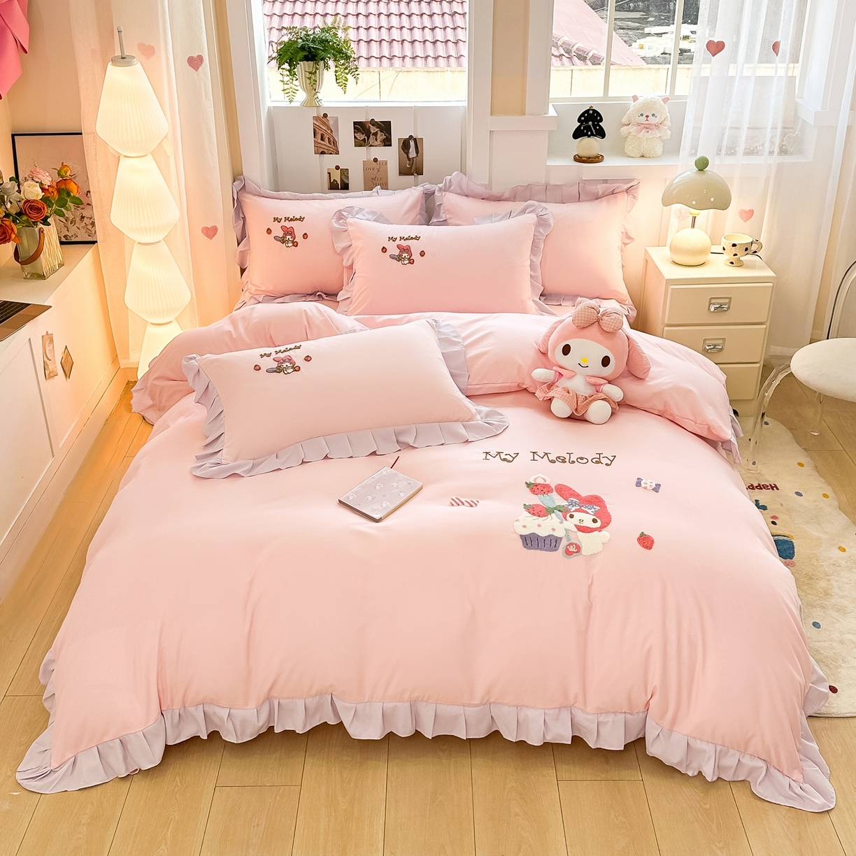 91家纺网 家纺一手货源 找家纺 （总）博雅 2025春夏新款毛巾绣三丽鸥水洗棉花边四件套正版授权